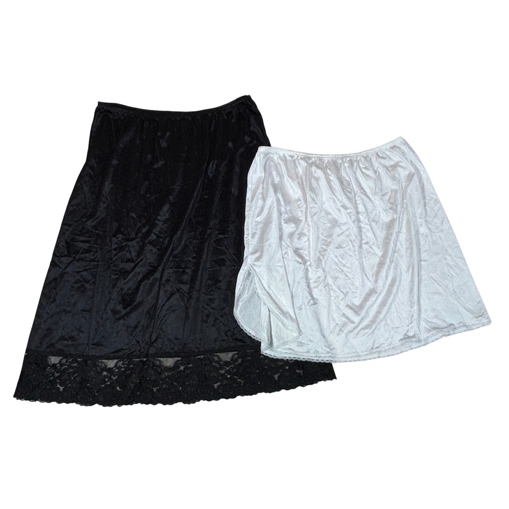 Vassarette & Vanity Fair Half Slip Bundle Womens XL Black Lace White 2 Pack